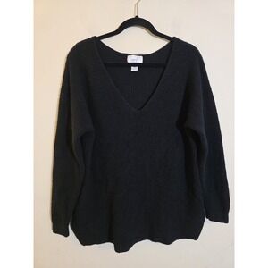 Kersh Women's Size XL Black Merino Wool Blend V Neck Waffle Long Sleeve Sweater